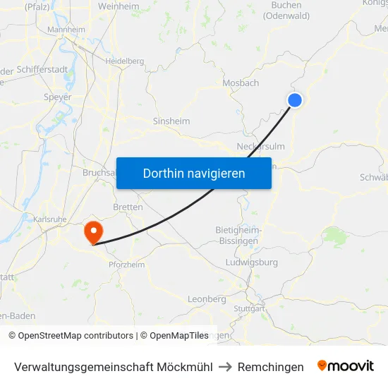 Verwaltungsgemeinschaft Möckmühl to Remchingen map