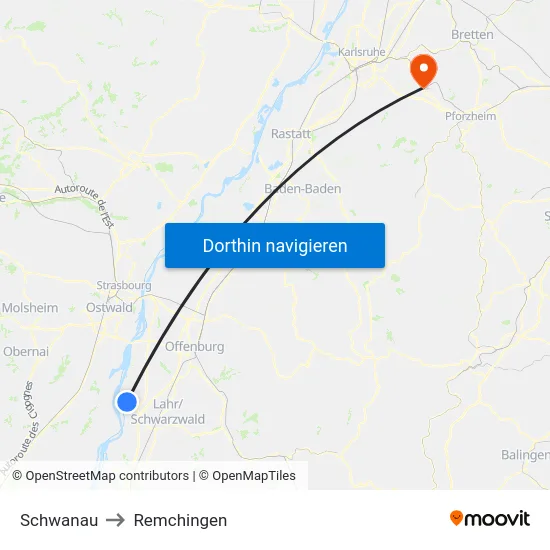 Schwanau to Remchingen map