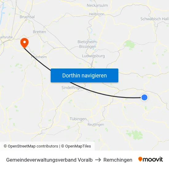 Gemeindeverwaltungsverband Voralb to Remchingen map