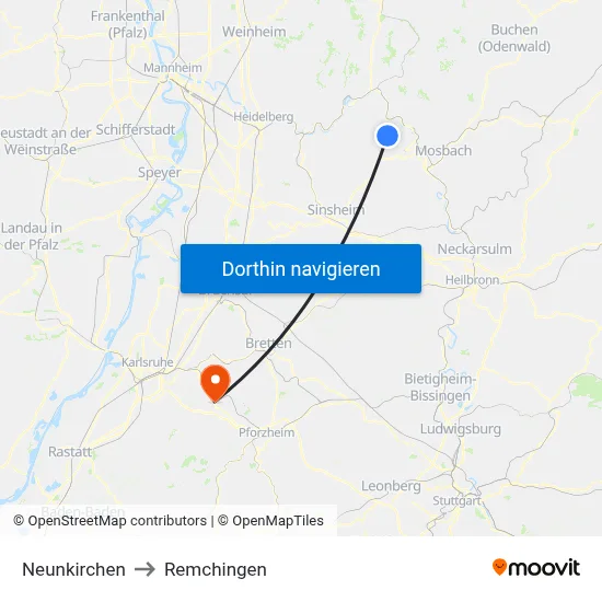 Neunkirchen to Remchingen map