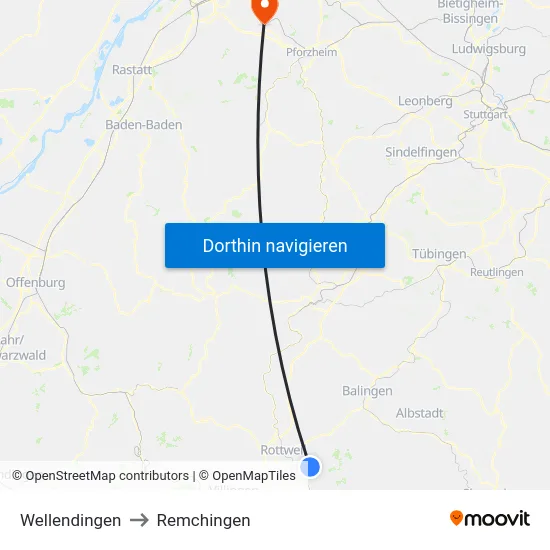 Wellendingen to Remchingen map