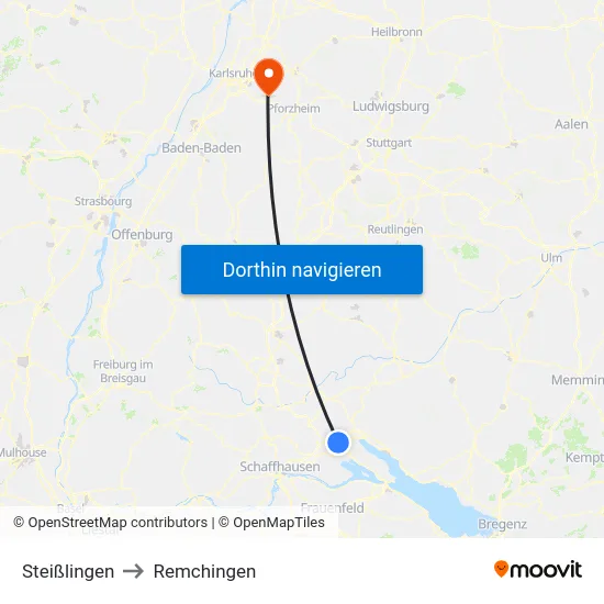 Steißlingen to Remchingen map