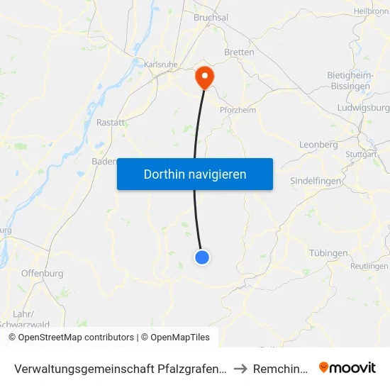 Verwaltungsgemeinschaft Pfalzgrafenweiler to Remchingen map