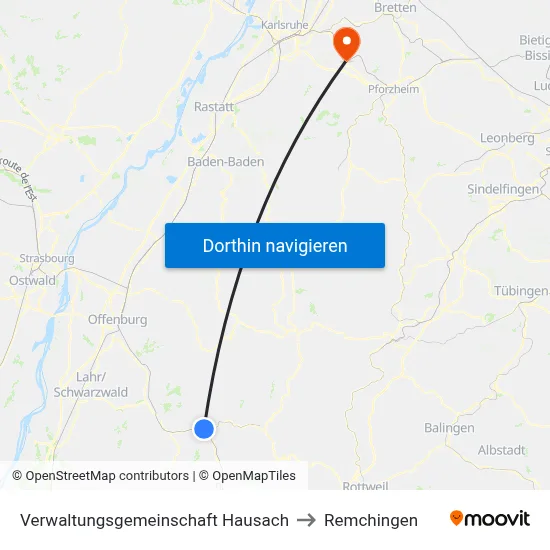 Verwaltungsgemeinschaft Hausach to Remchingen map