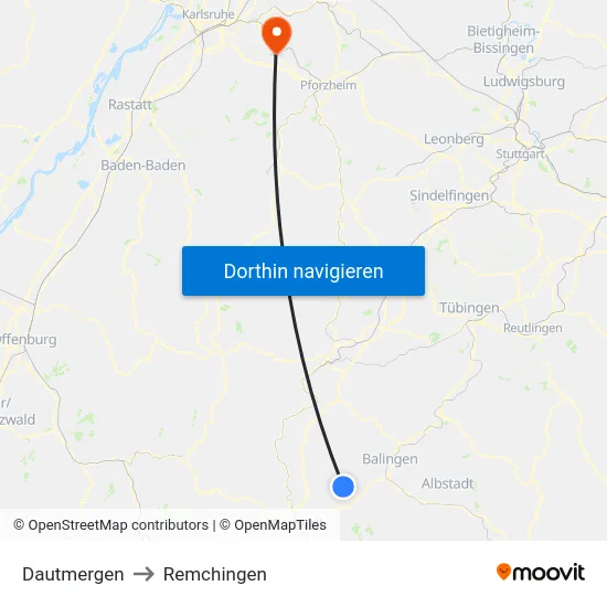 Dautmergen to Remchingen map