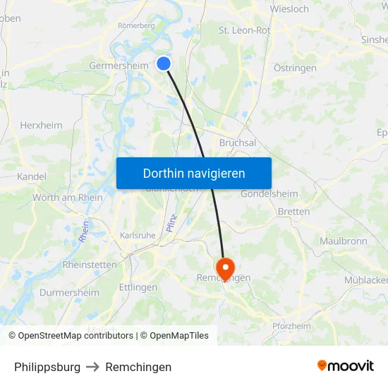 Philippsburg to Remchingen map