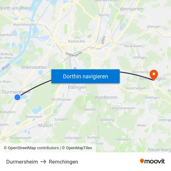Durmersheim to Remchingen map