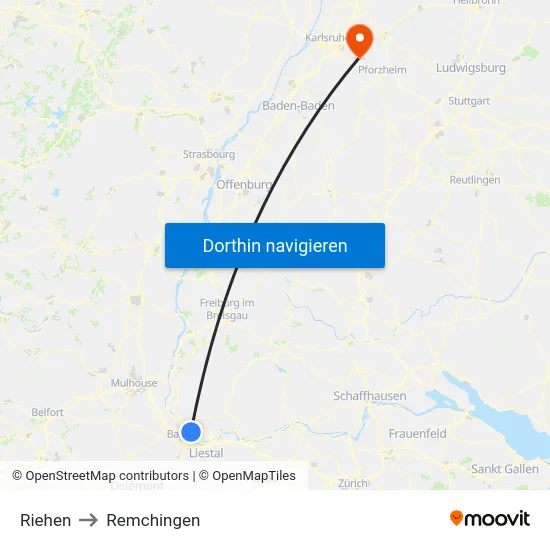 Riehen to Remchingen map