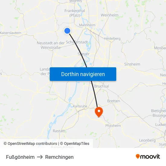 Fußgönheim to Remchingen map