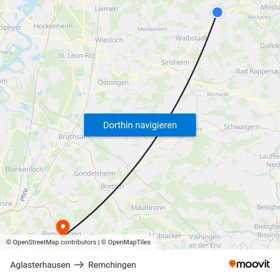 Aglasterhausen to Remchingen map