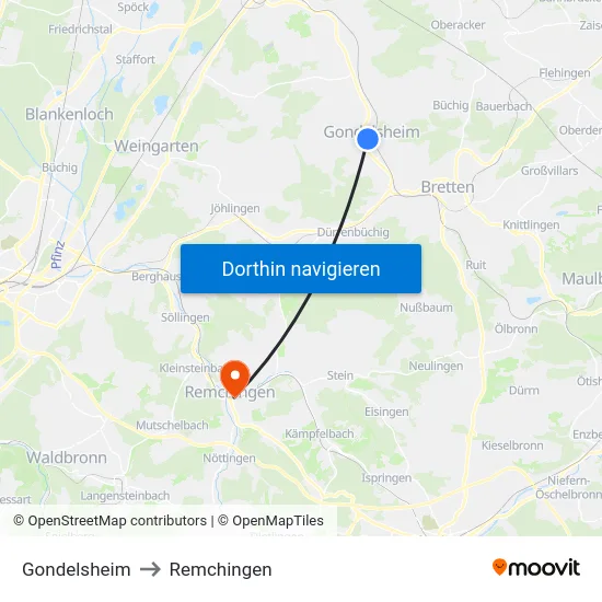 Gondelsheim to Remchingen map
