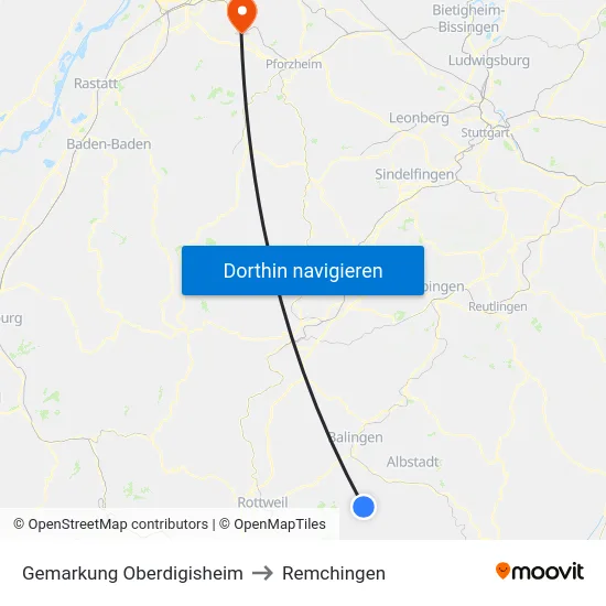 Gemarkung Oberdigisheim to Remchingen map