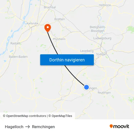 Hagelloch to Remchingen map
