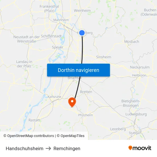 Handschuhsheim to Remchingen map
