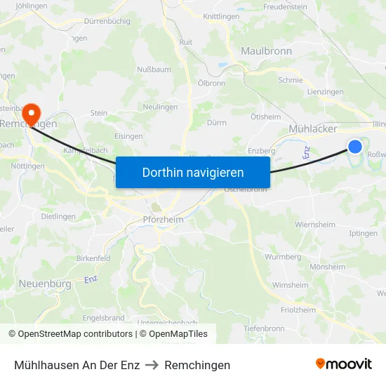 Mühlhausen An Der Enz to Remchingen map