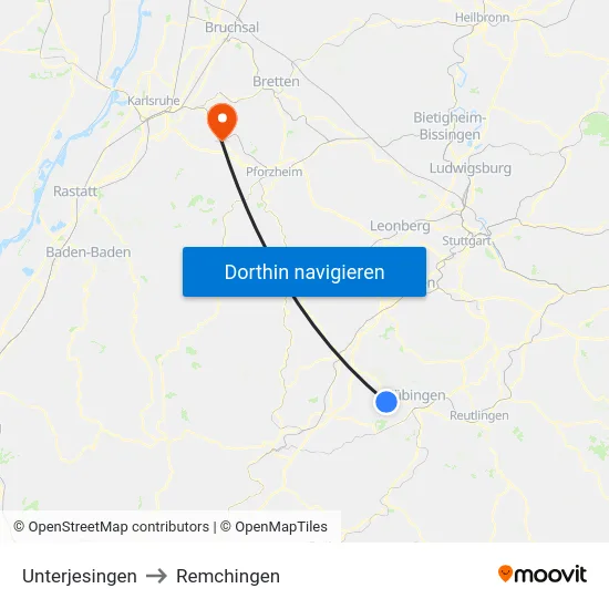 Unterjesingen to Remchingen map