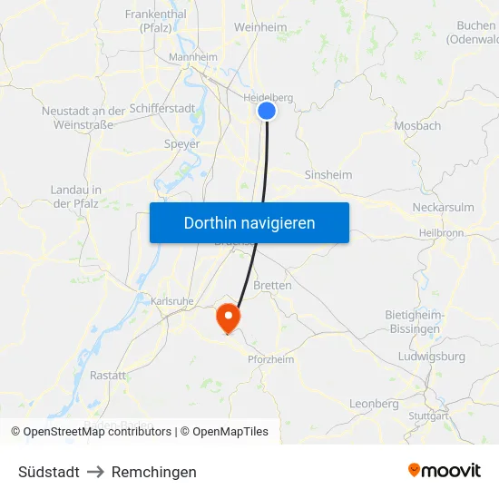 Südstadt to Remchingen map