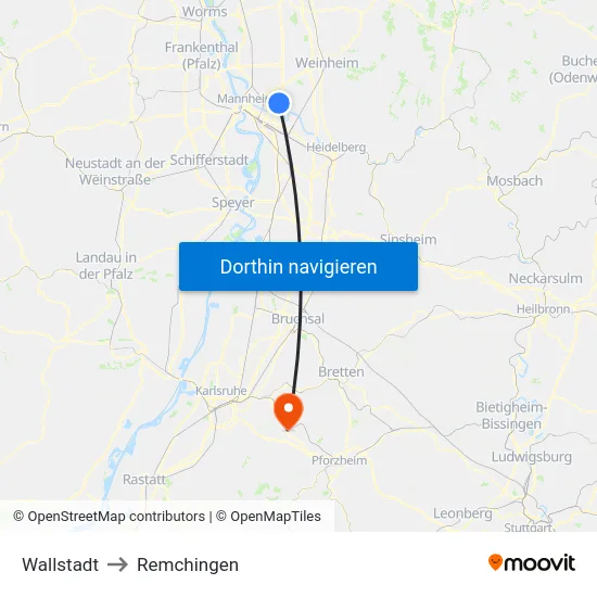 Wallstadt to Remchingen map