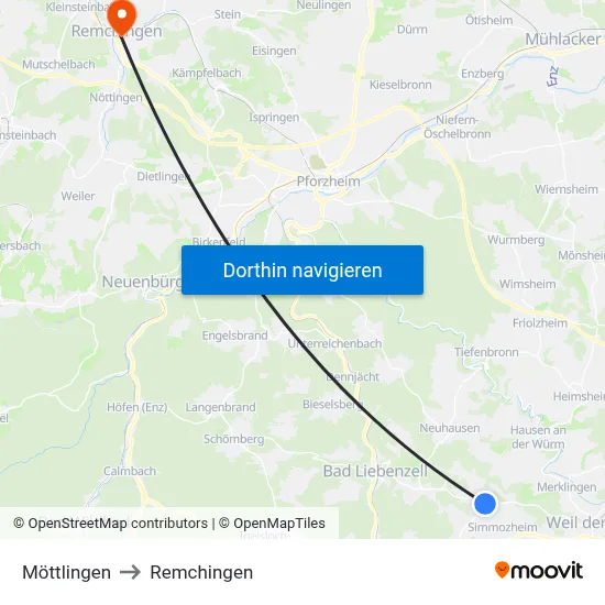 Möttlingen to Remchingen map