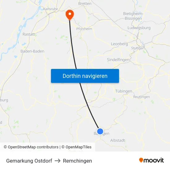 Gemarkung Ostdorf to Remchingen map
