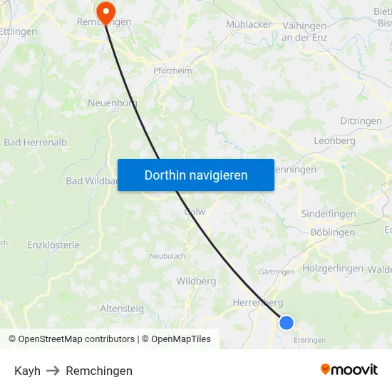Kayh to Remchingen map