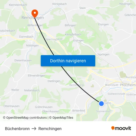 Büchenbronn to Remchingen map