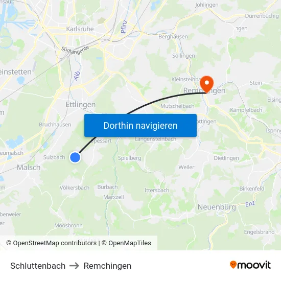 Schluttenbach to Remchingen map