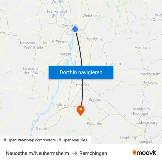 Neuostheim/Neuhermsheim to Remchingen map