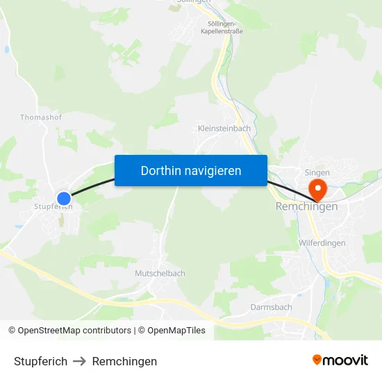 Stupferich to Remchingen map