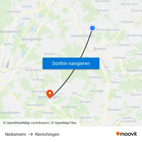 Neibsheim to Remchingen map