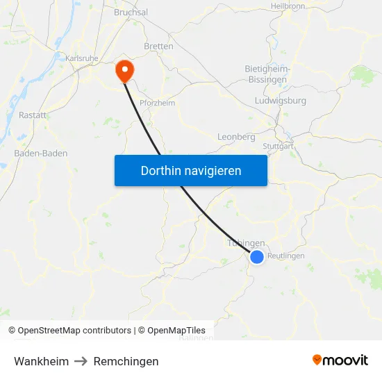 Wankheim to Remchingen map