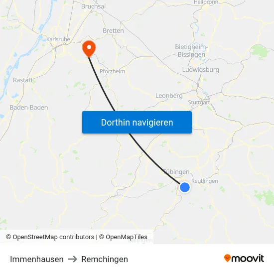 Immenhausen to Remchingen map