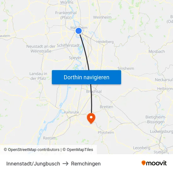 Innenstadt/Jungbusch to Remchingen map