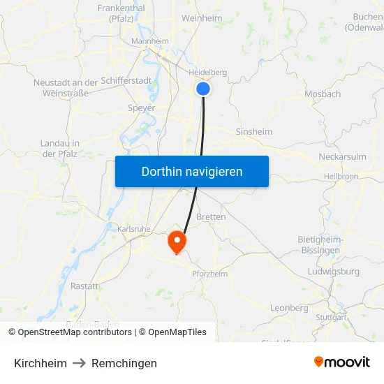 Kirchheim to Remchingen map