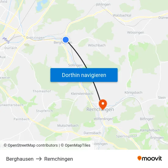 Berghausen to Remchingen map