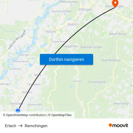 Erlach to Remchingen map
