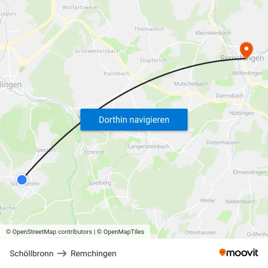 Schöllbronn to Remchingen map