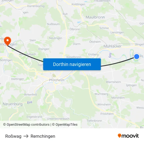 Roßwag to Remchingen map