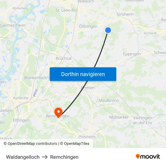 Waldangelloch to Remchingen map