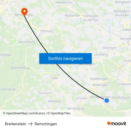 Breitenstein to Remchingen map
