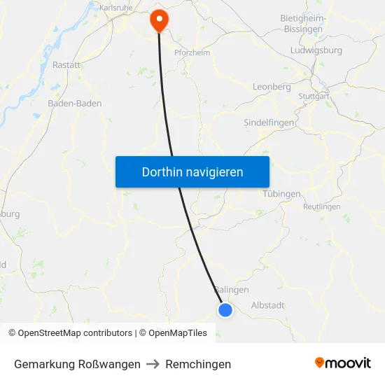 Gemarkung Roßwangen to Remchingen map