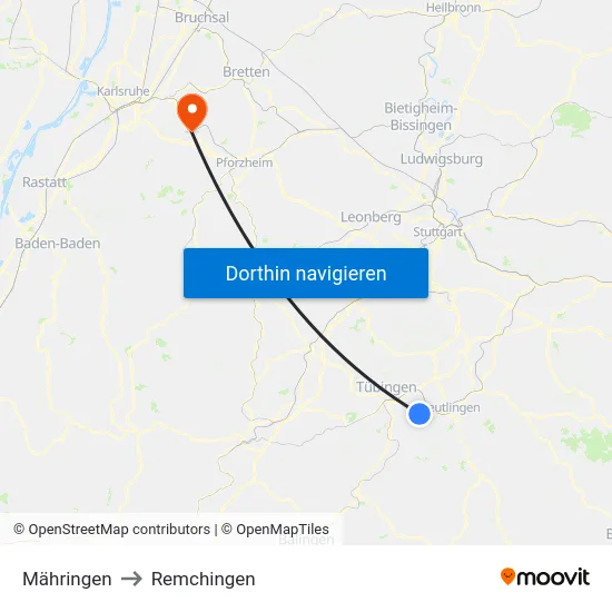 Mähringen to Remchingen map