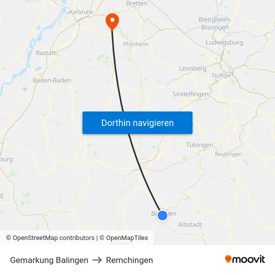 Gemarkung Balingen to Remchingen map
