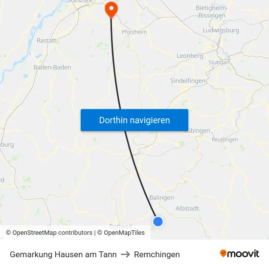 Gemarkung Hausen am Tann to Remchingen map