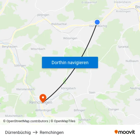 Dürrenbüchig to Remchingen map