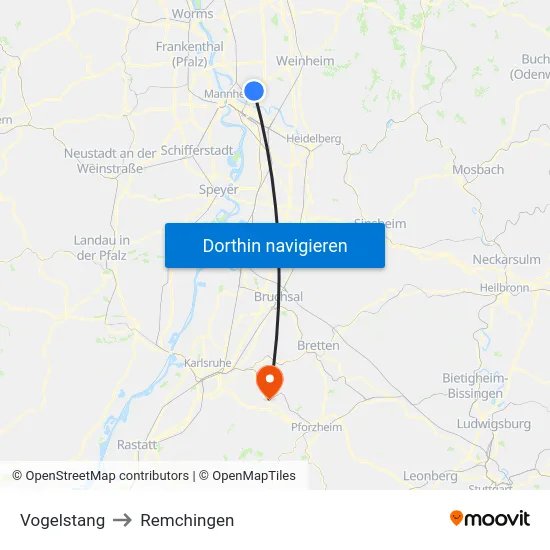 Vogelstang to Remchingen map