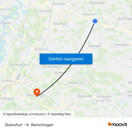 Steinsfurt to Remchingen map