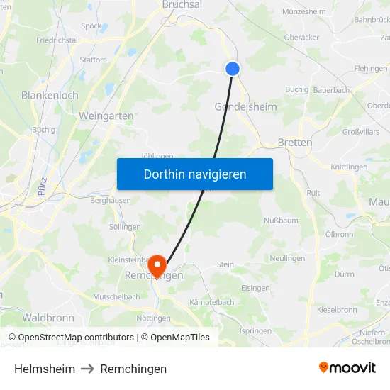 Helmsheim to Remchingen map