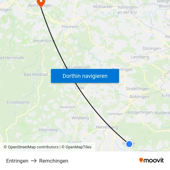 Entringen to Remchingen map