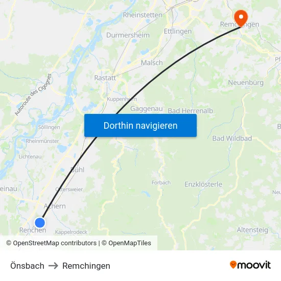 Önsbach to Remchingen map